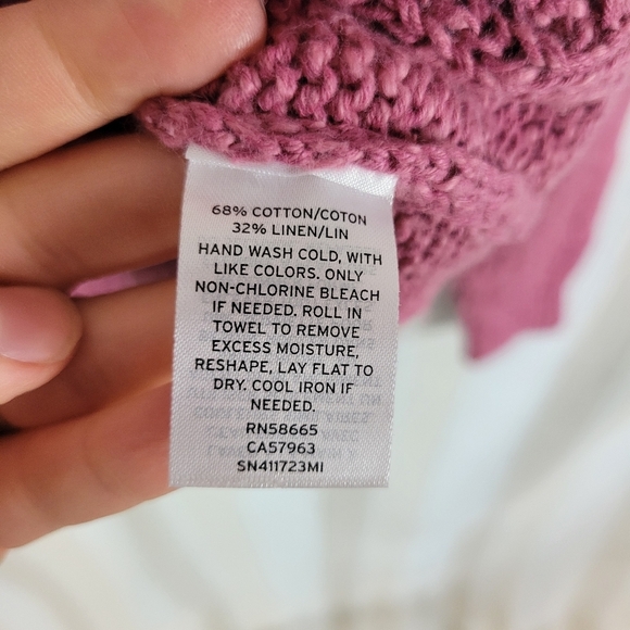 NEW Something Navy Cable Knit Sweater Pink‎ Size Small Cotton Linen - Picture 8 of 9